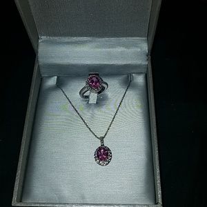 Pink ring in necklace set